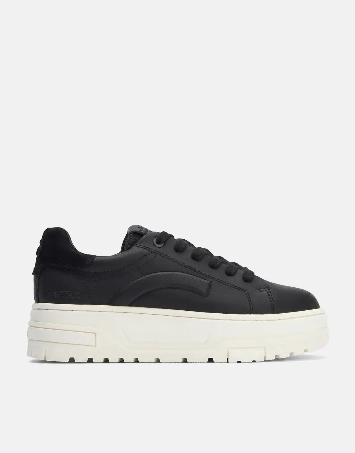 G-Star RAW Lhana VI BSC Black Sneaker, featuring a black leather upper, black laces, and a distinctive chunky white platform