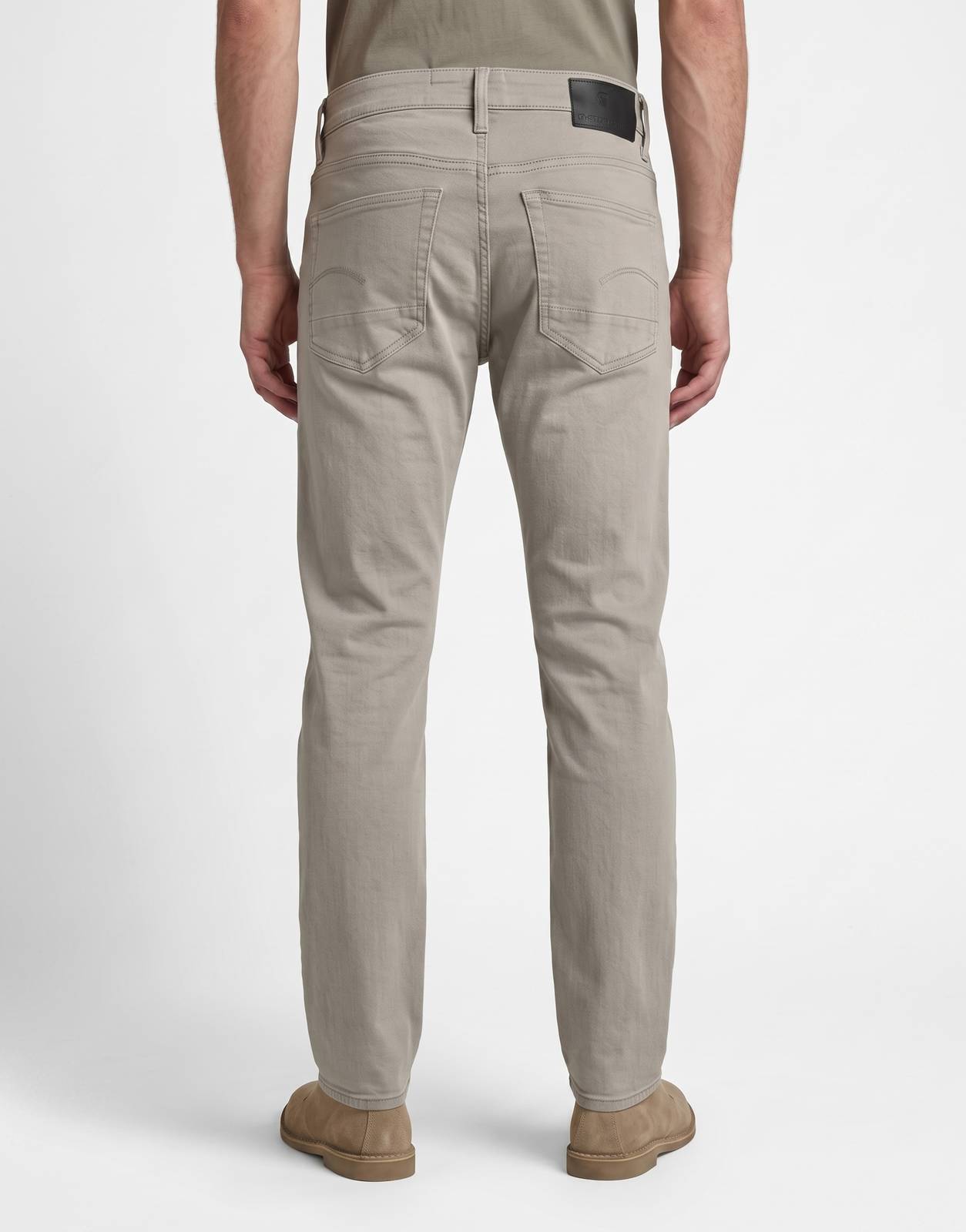 Men's G-Star RAW Mosa Straight Jeans in elephant skin color, featuring a classic back view on a model.