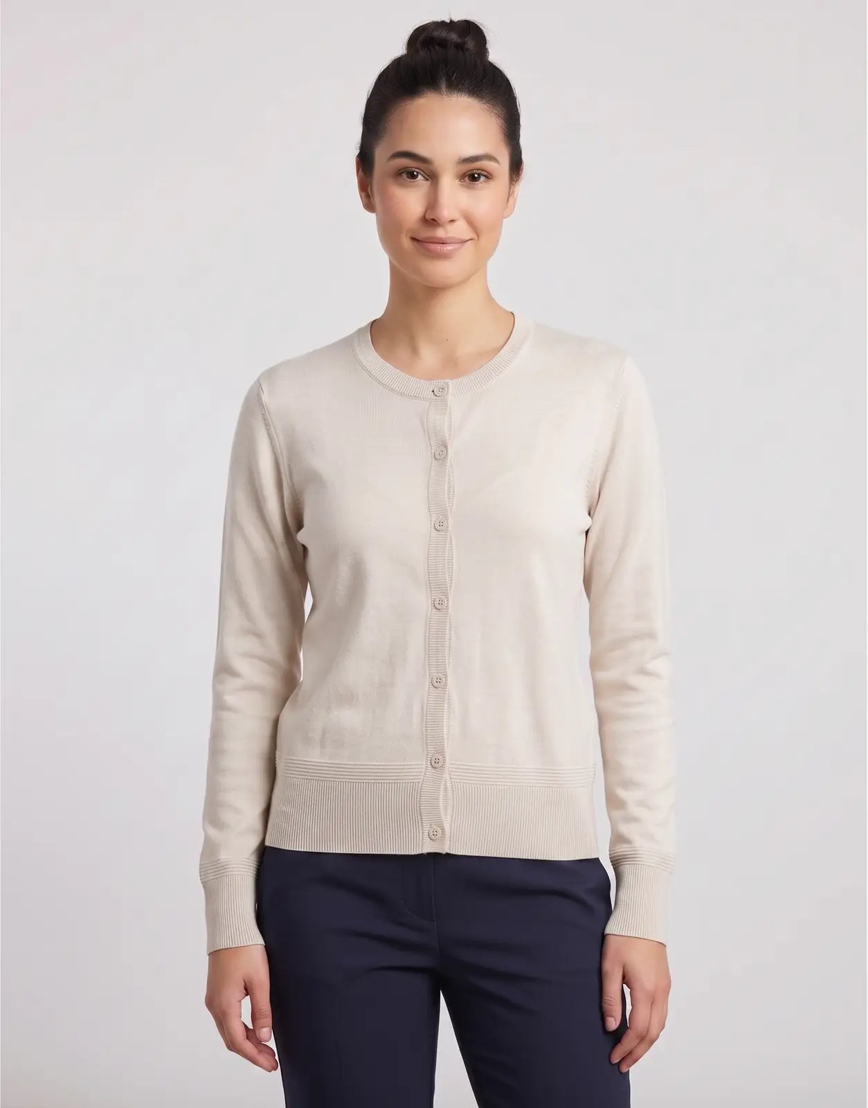 Women's G-Star RAW R Knit Cardigan in whitebait beige, featuring a round neck, button front, and ribbed trims.