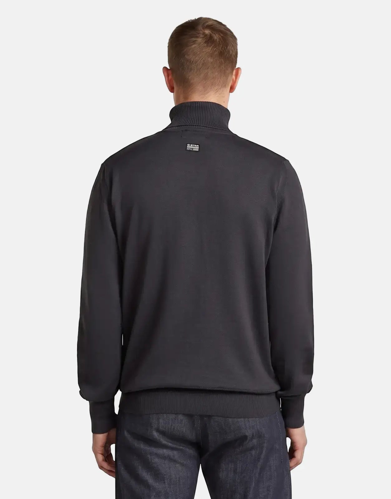 Men's dark grey G-Star RAW Regular Fit Asfalt Sweatshirt, shown from the back, on a model.