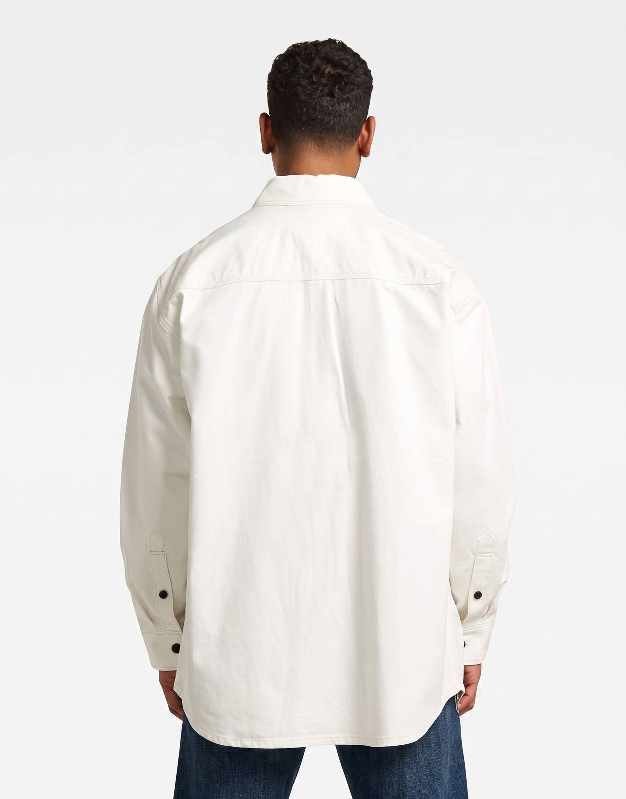 Back view of a G-Star RAW Relaxed 2-pkt Shirt in ecru, featuring a relaxed fit and long sleeves with black buttons.