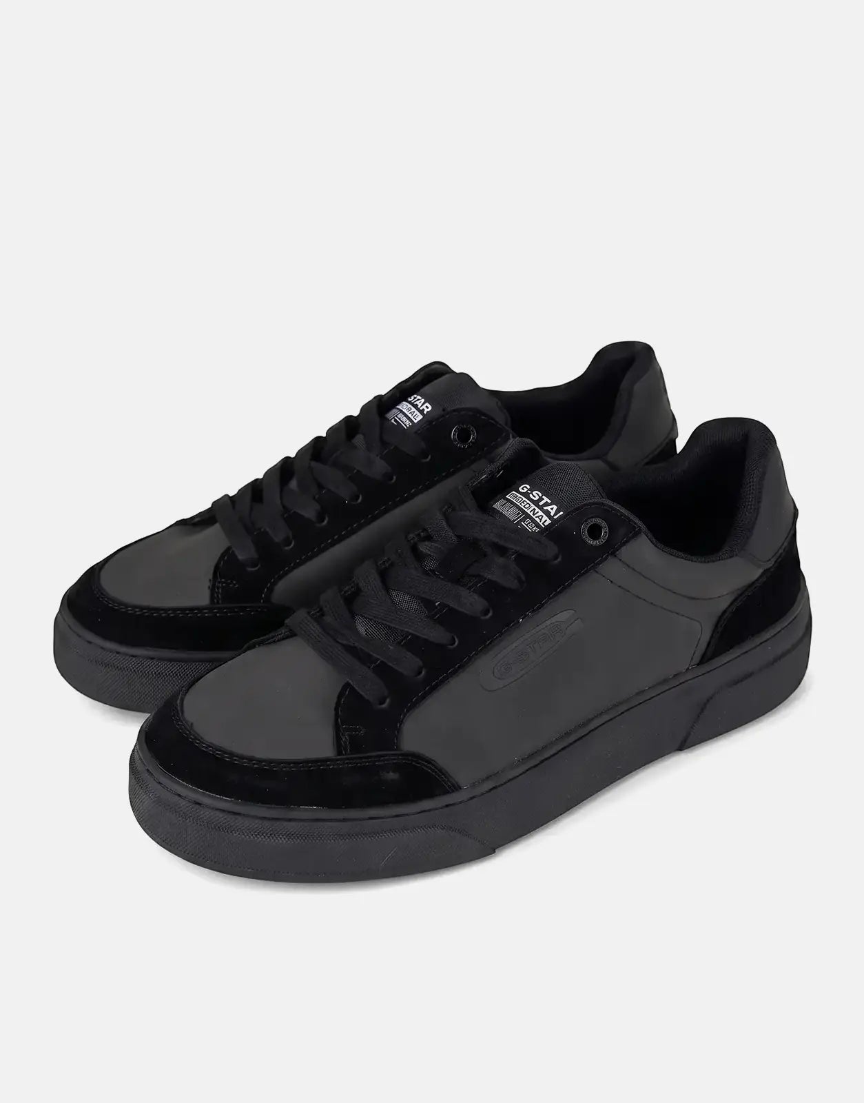 Pair of black G-Star RAW Straker Nub sneakers with lace-up fronts and suede-like detailing.
