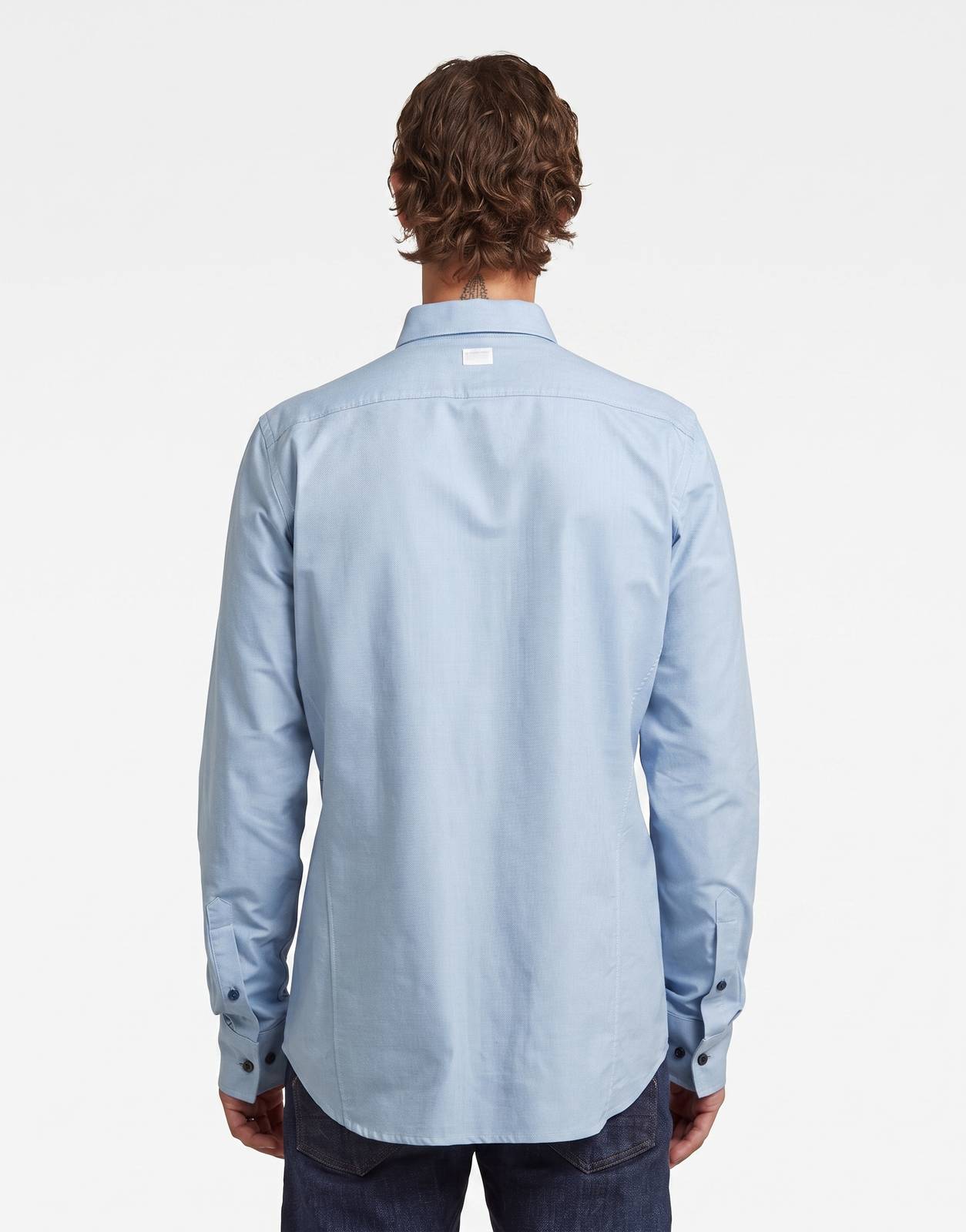 G-Star RAW Uniform Deep Wave Slim Shirt in light blue, long-sleeve, shown from the back on a model.