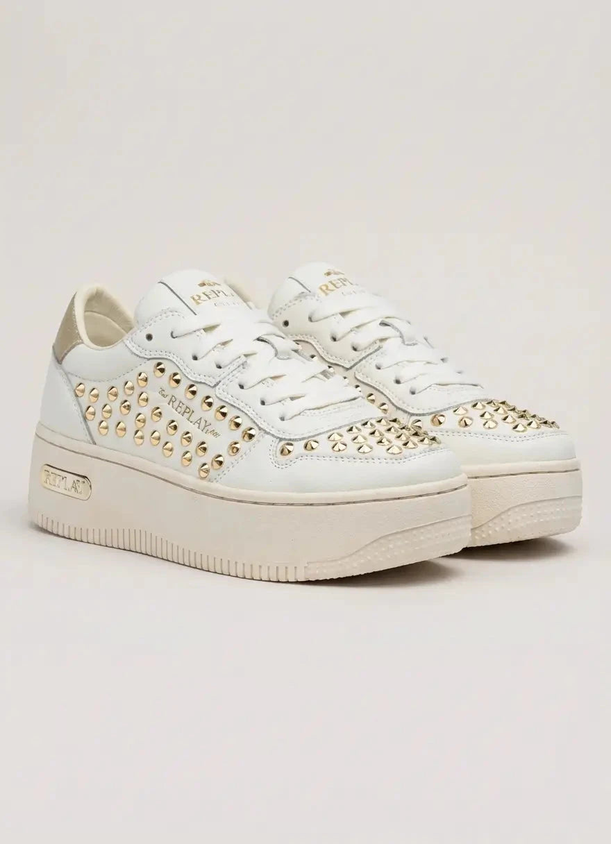 Replay Epic High Studs Off Wht Platinum Sneakers - Subwear