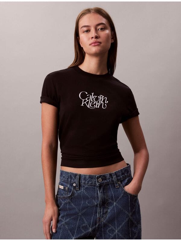 Calvin Klein Fitted Script T-Shirt Blk - Subwear