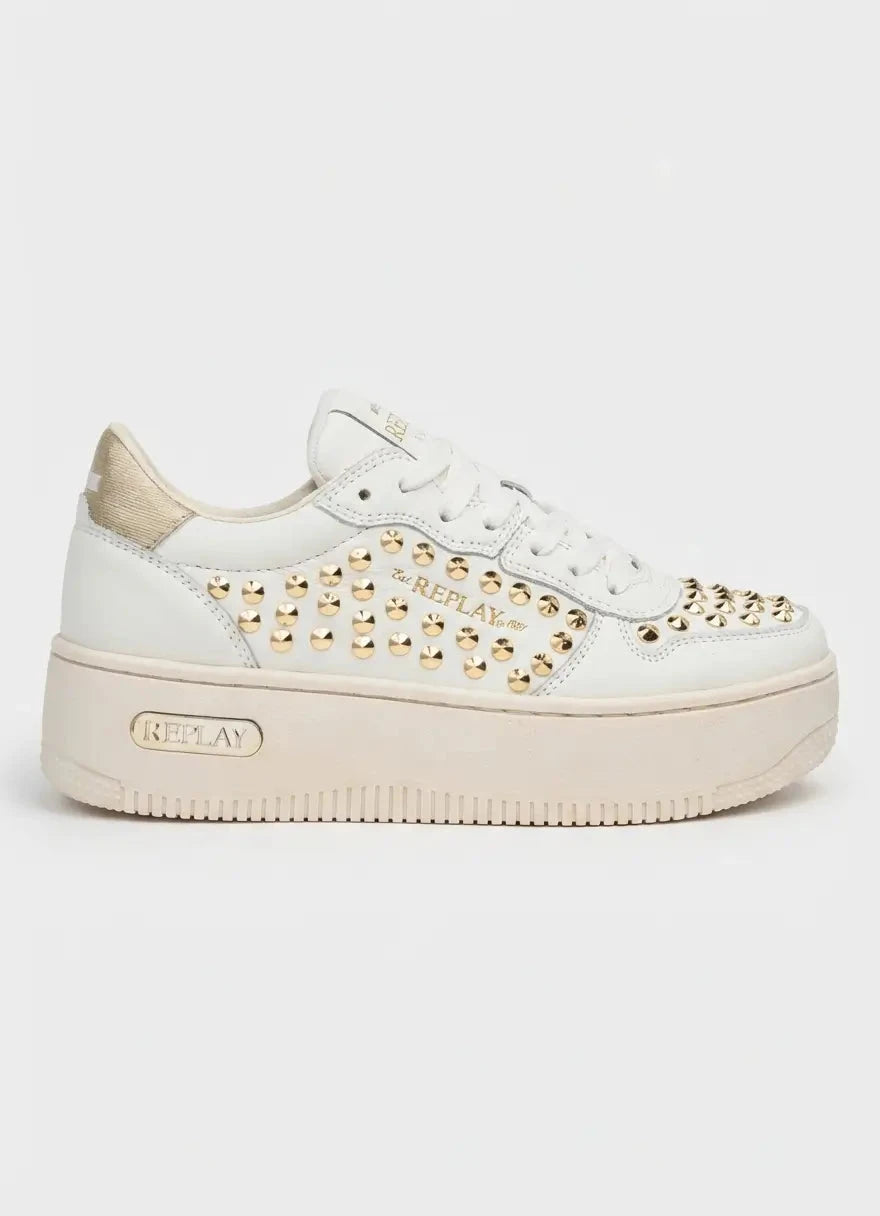 Replay Epic High Studs Off Wht Platinum Sneakers - Subwear