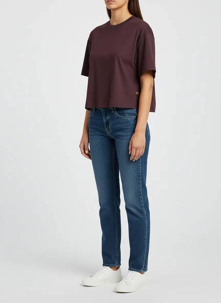 G-Star RAW Felt Logo Maroon Boxy T-Shirt - Subwear