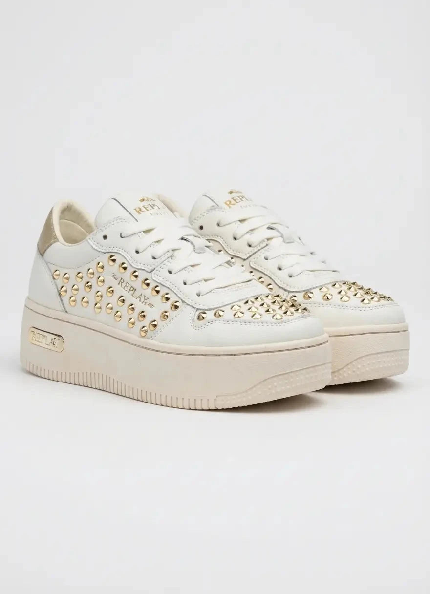 Replay Epic High Studs Off Wht Platinum Sneakers - Subwear
