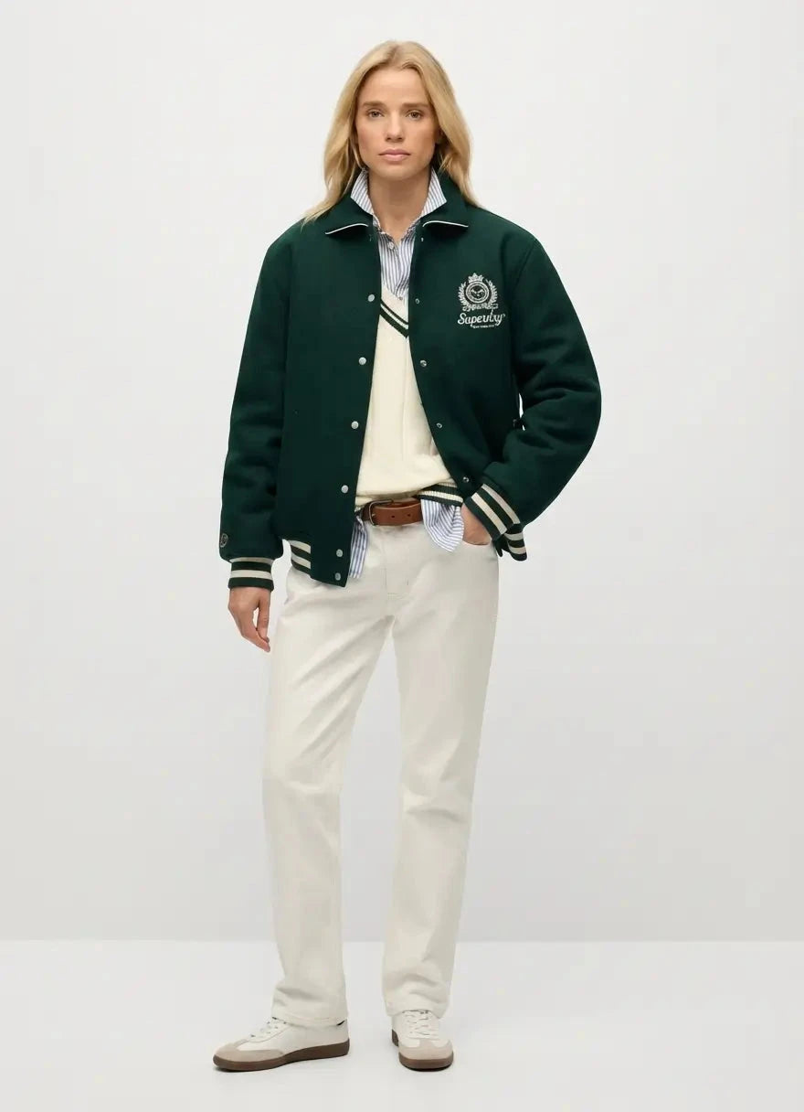 Superdry Country Club Wool Enamel Green Bomber Jacket - Subwear