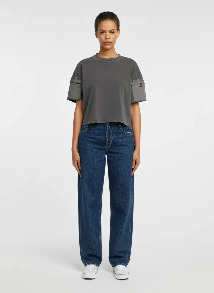 G-Star RAW Washed Mix Boxy Black Cropped T-Shirt - Subwear