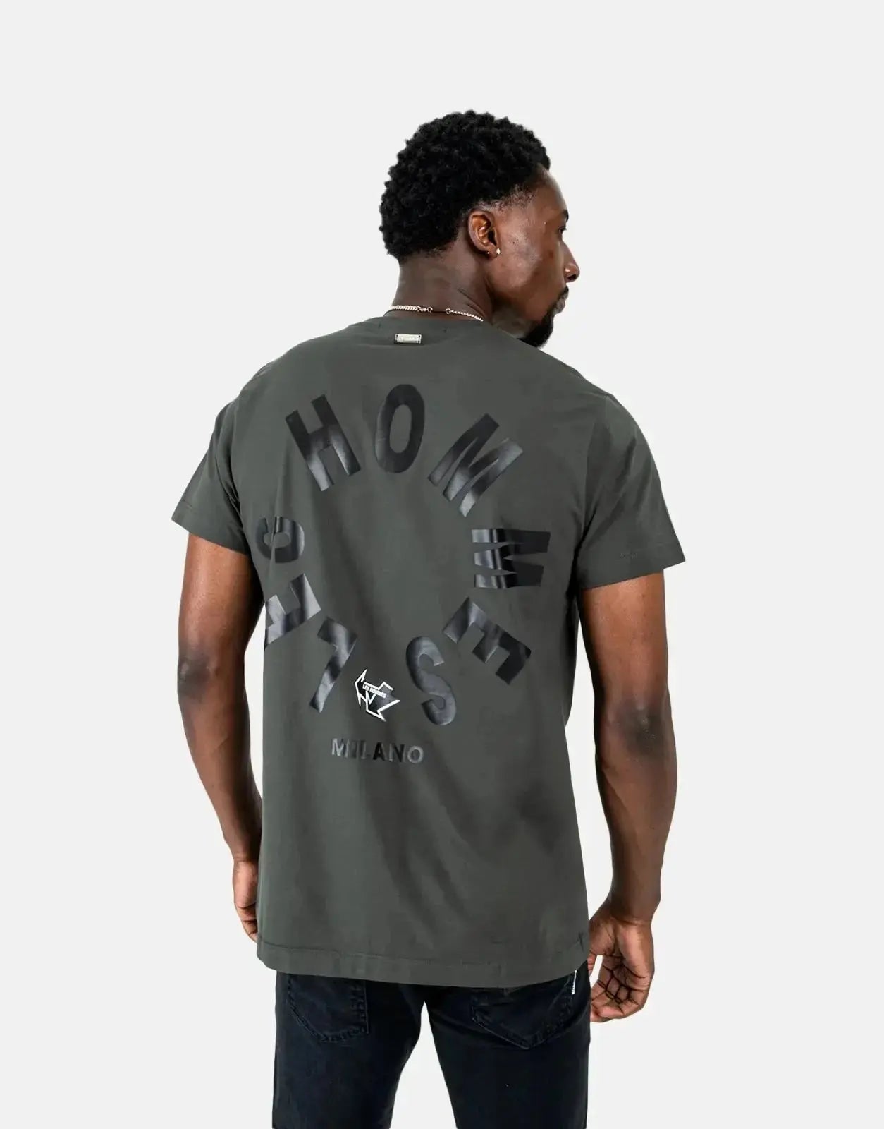 Les Hommes Arrow Back Print Mil Green T-Shirt - Subwear
