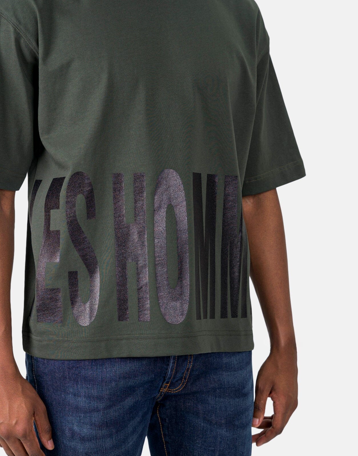 Les Hommes Bottom Print Mil Green T-Shirt - Subwear
