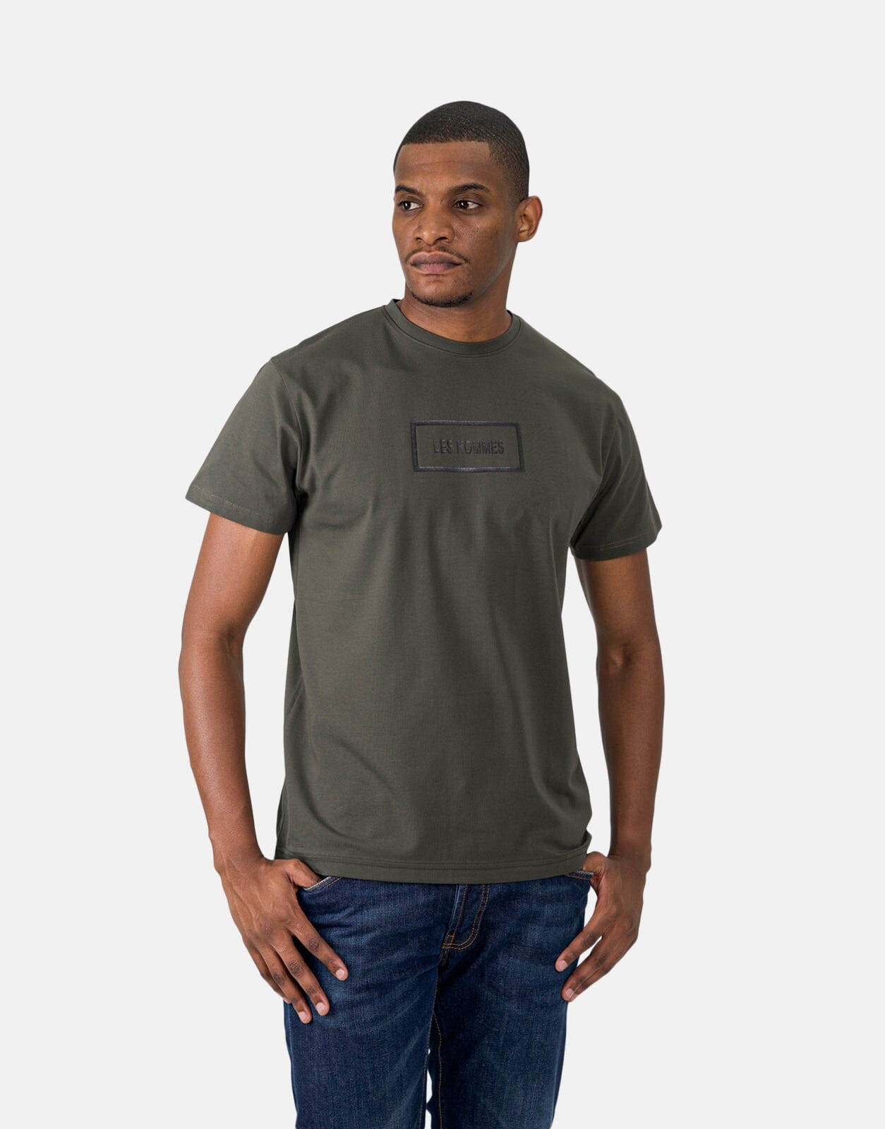 Les Hommes Box Print Mil Green T-Shirt - Subwear