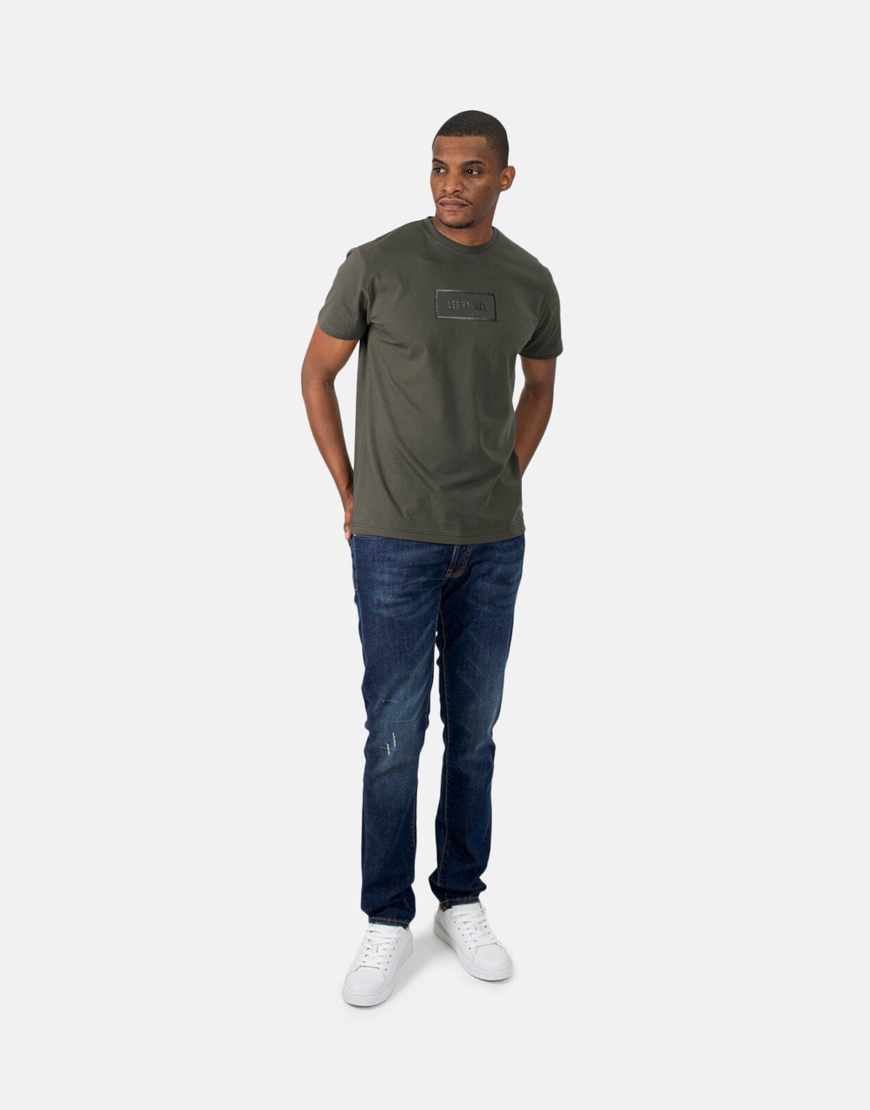 Les Hommes Box Print Mil Green T-Shirt - Subwear