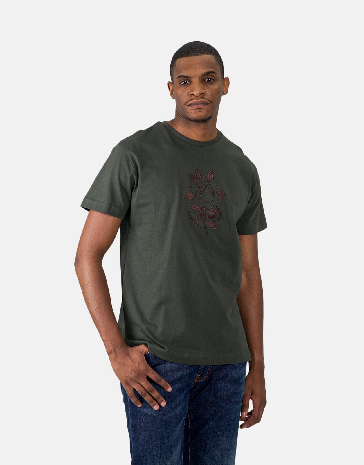 Les Hommes Embroidery Mil Green T-Shirt - Subwear