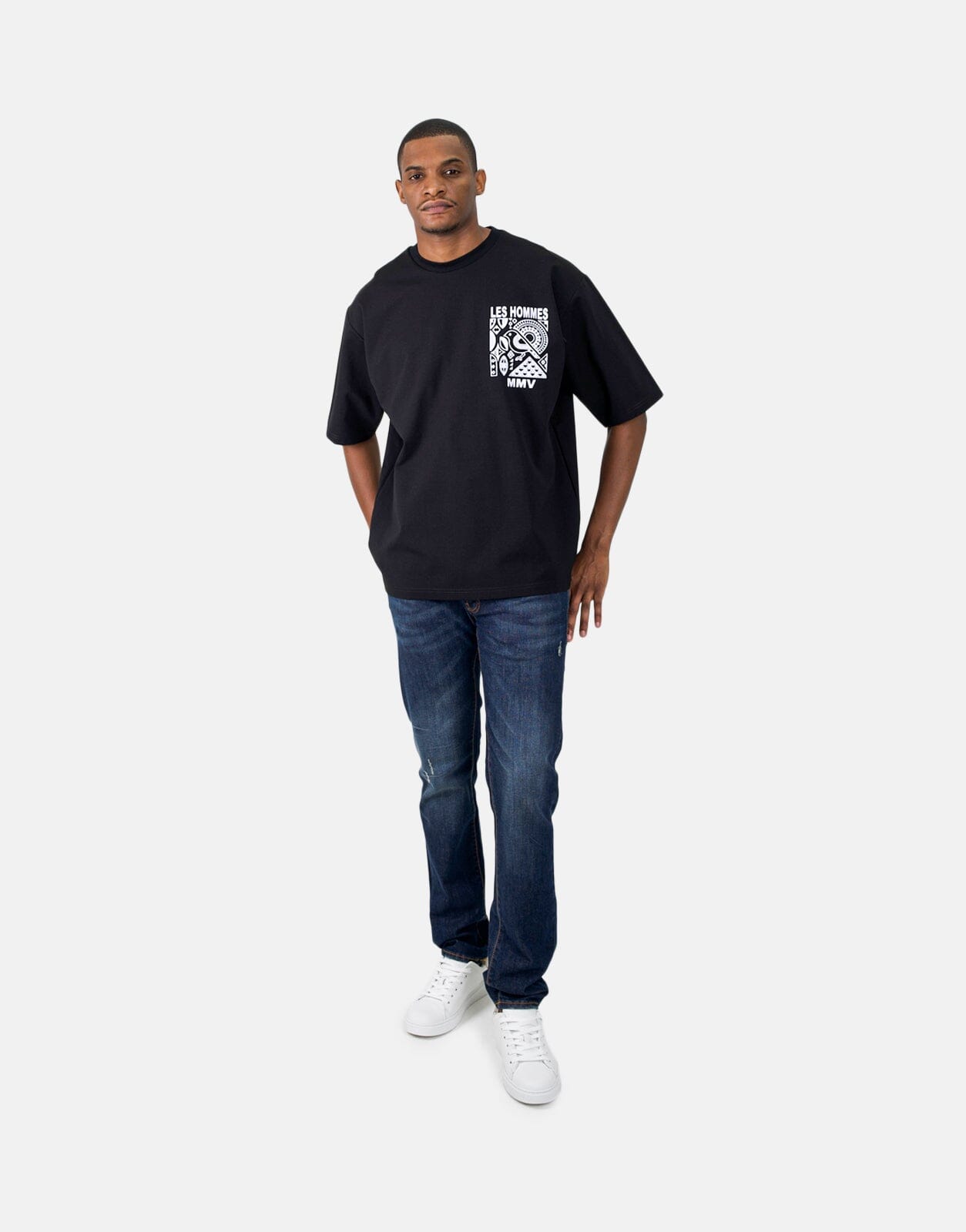 Les Hommes Flock Logo Black T-Shirt - Subwear
