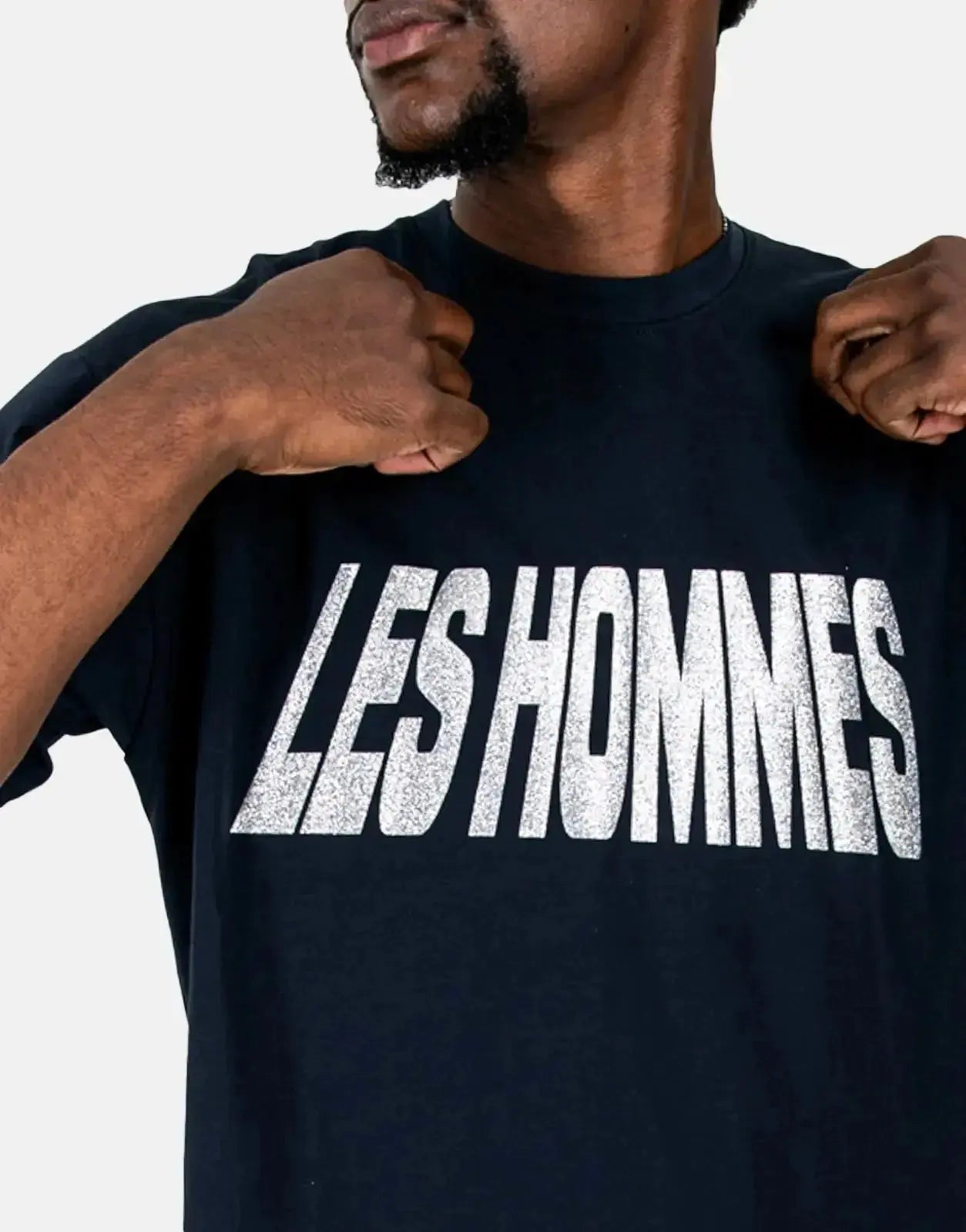 Les Hommes Glitter Print Navy T-Shirt - Subwear
