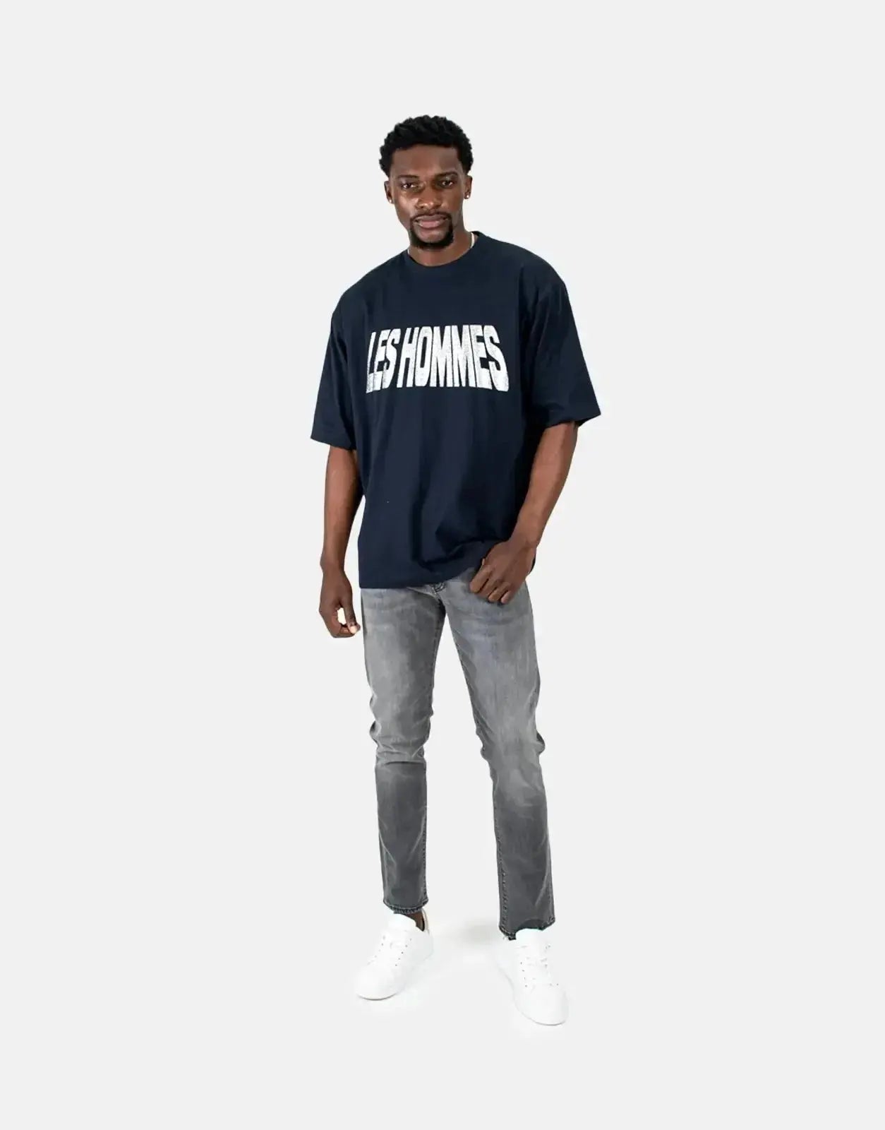 Les Hommes Glitter Print Navy T-Shirt - Subwear