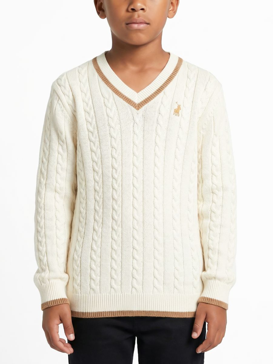 Polo Boys Mark V-Neck Off-White Cable Knit - Subwear