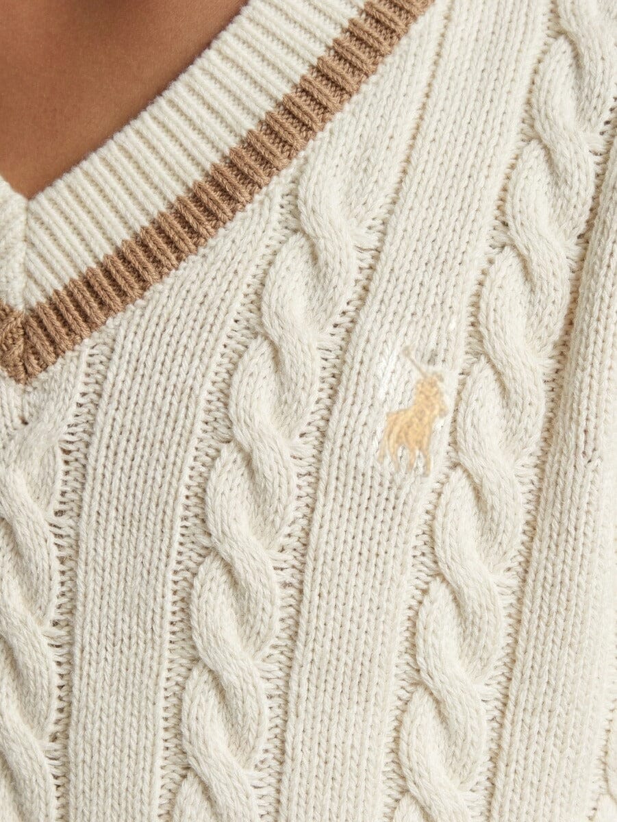 Polo Boys Mark V-Neck Off-White Cable Knit - Subwear