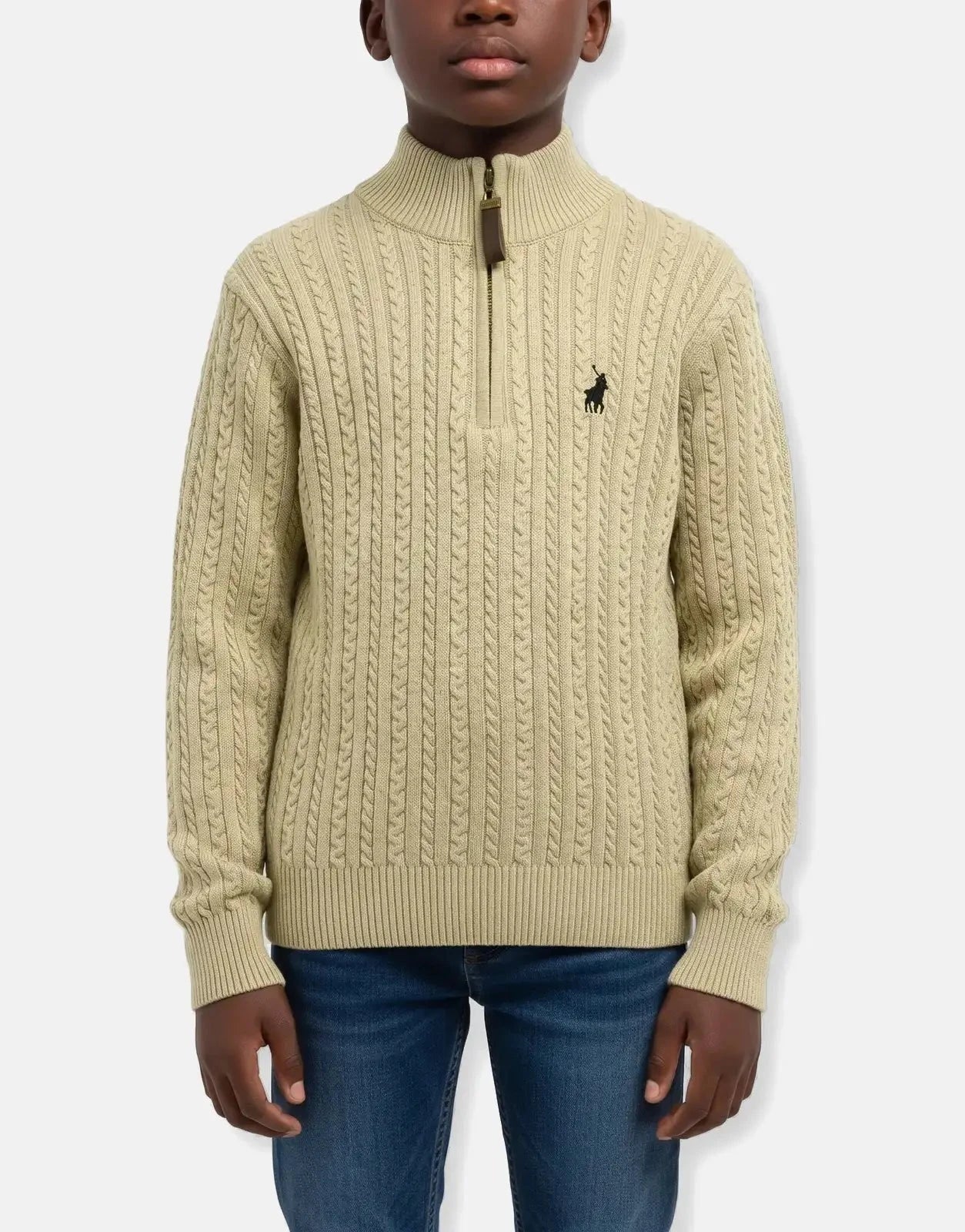 Polo Boys Simpiwe Quarter Zip Khaki Knitwear - Subwear