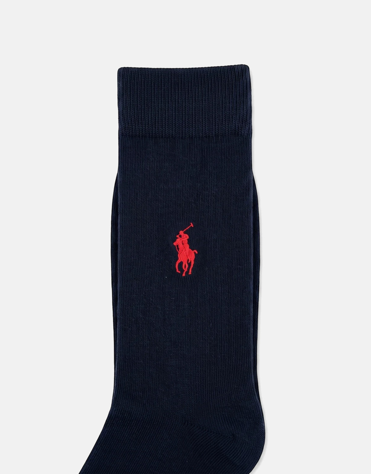 Polo Plain Navy Ankle Socks with a red polo pony logo, displayed flat on a textured white surface.