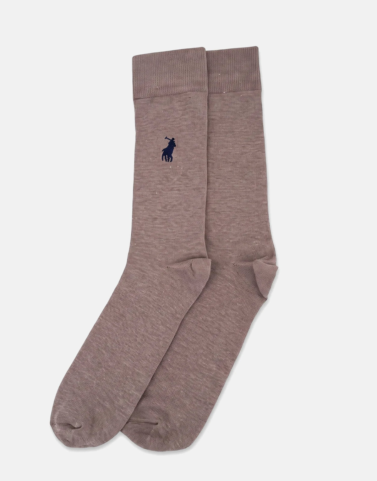 Pair of Polo Plain Taupe Ankle Socks, arranged flat-lay to show their full length and the small blue polo emblem.