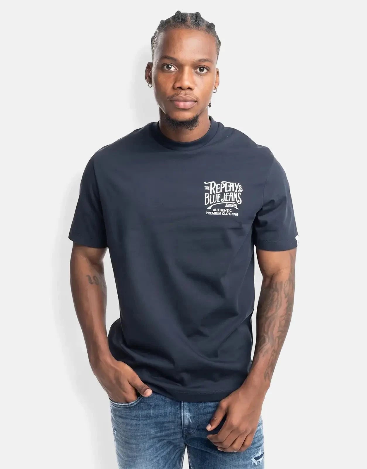 Replay Blue Jeans Side Stitch Print Deep Blue T-Shirt - Subwear