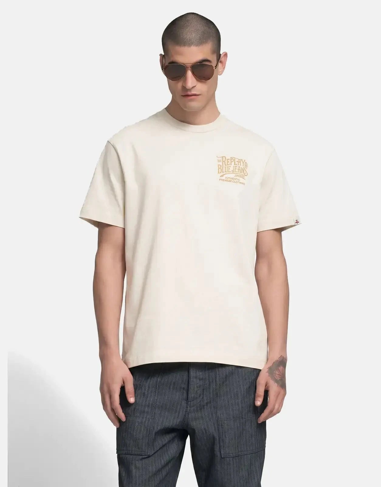 Replay Blue Jeans Side Stitch Print Natural Rope T-Shirt - Subwear