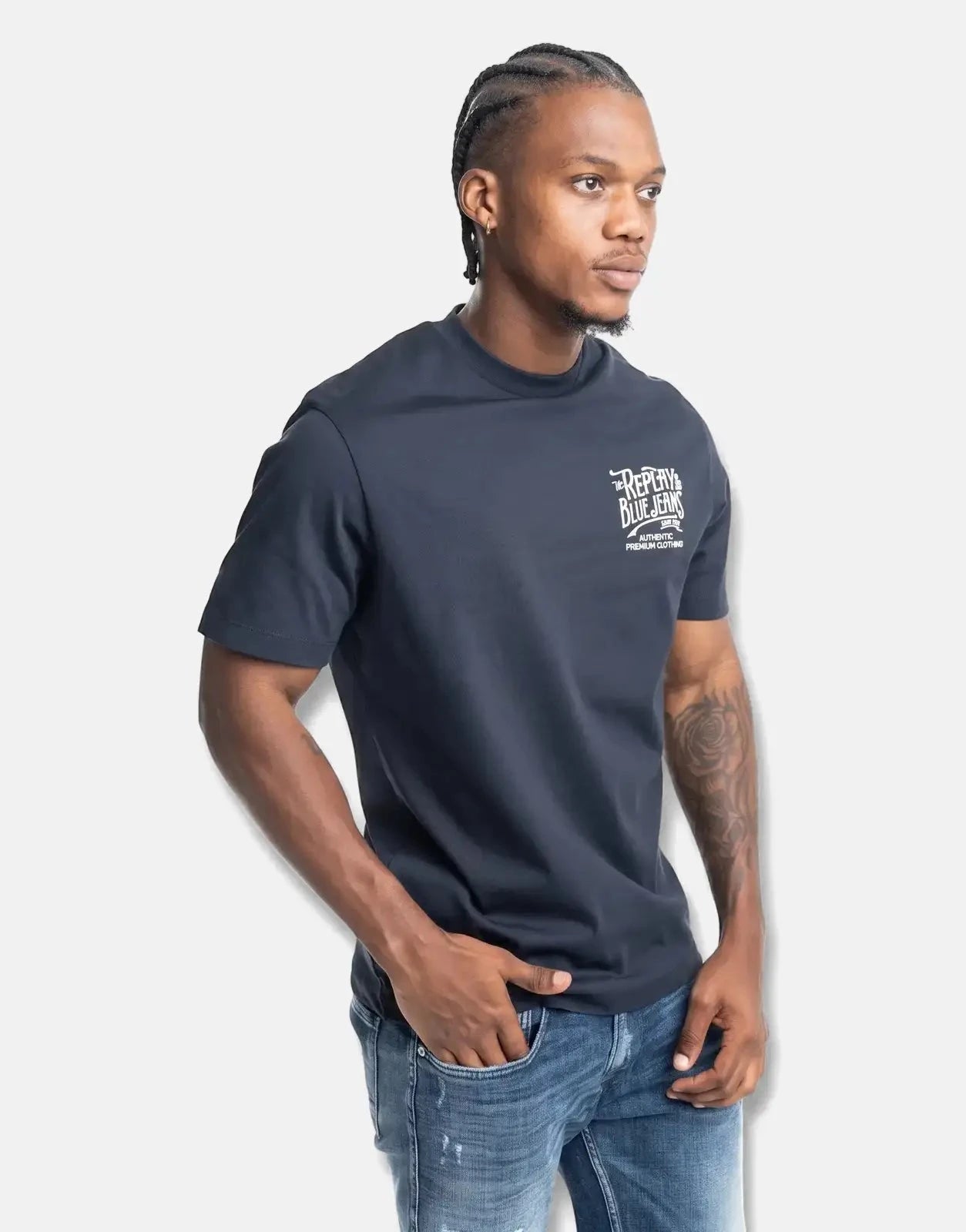 Replay Blue Jeans Side Stitch Print Deep Blue T-Shirt - Subwear