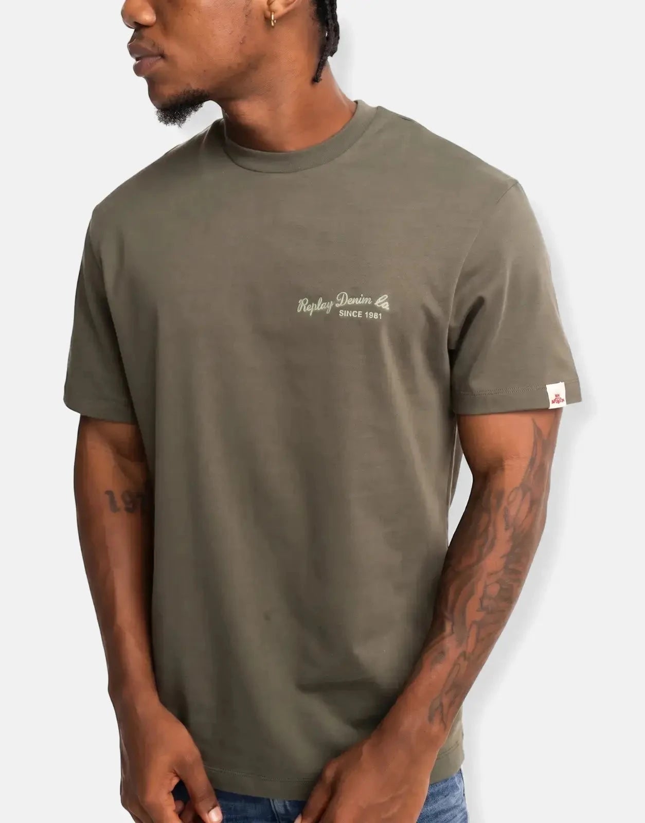 Replay Denim CO Stitch Print Military Green T-Shirt - Subwear