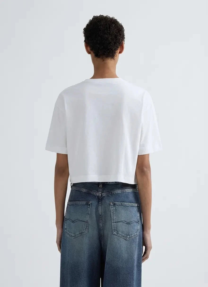 Replay Gold Trim Centre Logo Off White T-Shirt - Subwear