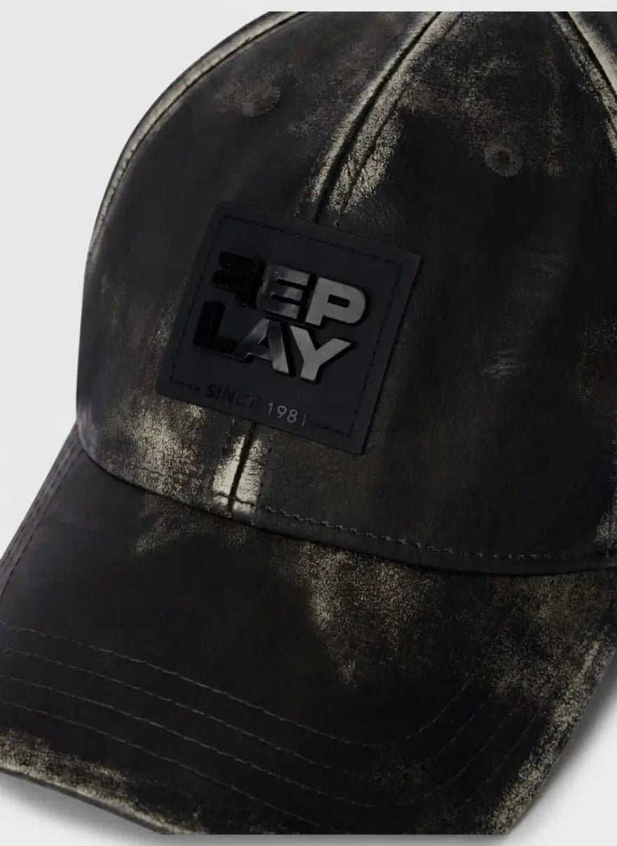 Replay Leather Washed Black Cap - Subwear