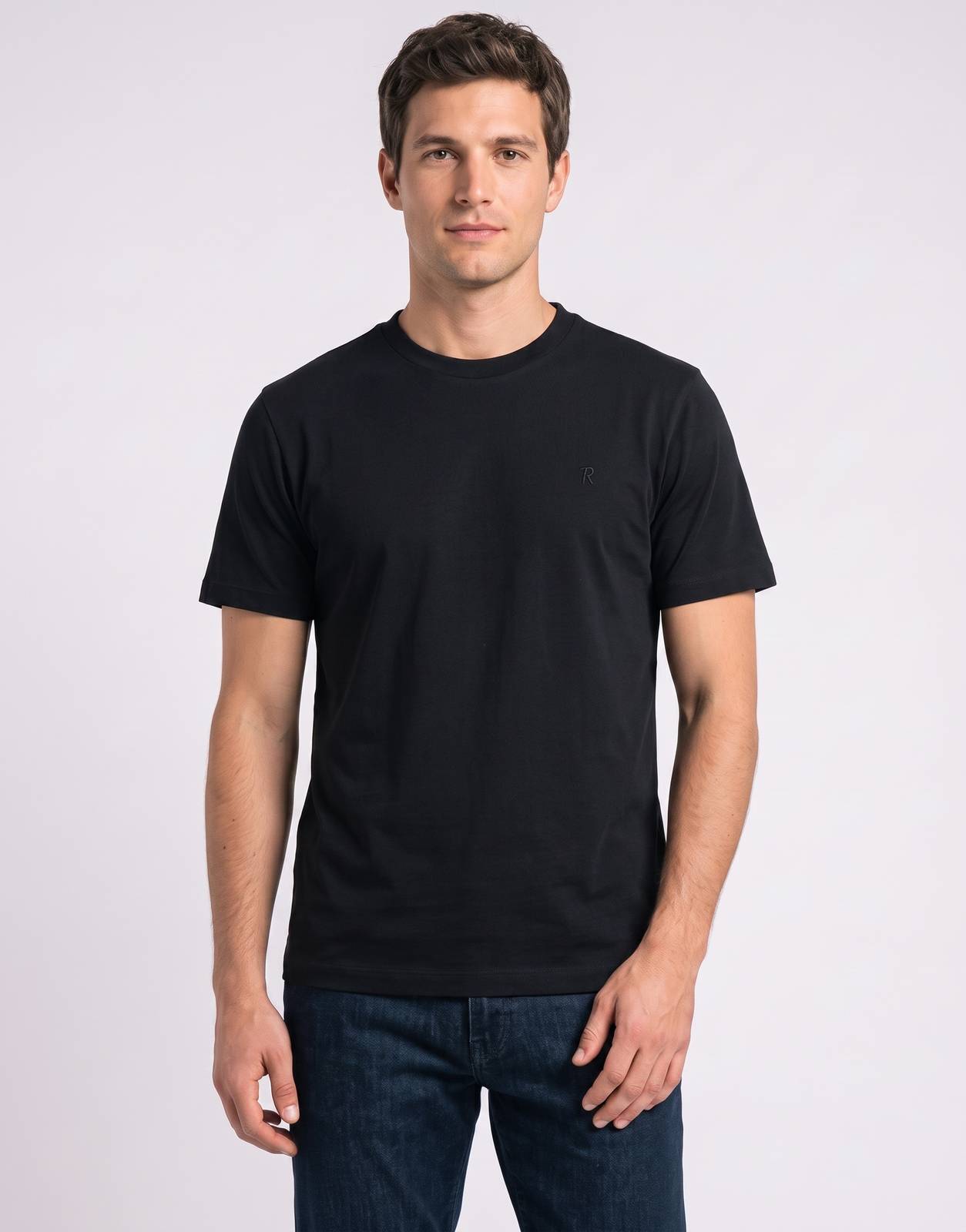 Replay Side R-Logo Black T-Shirt for men, featuring a classic crew neck and subtle 'R' logo on the chest. Made from
