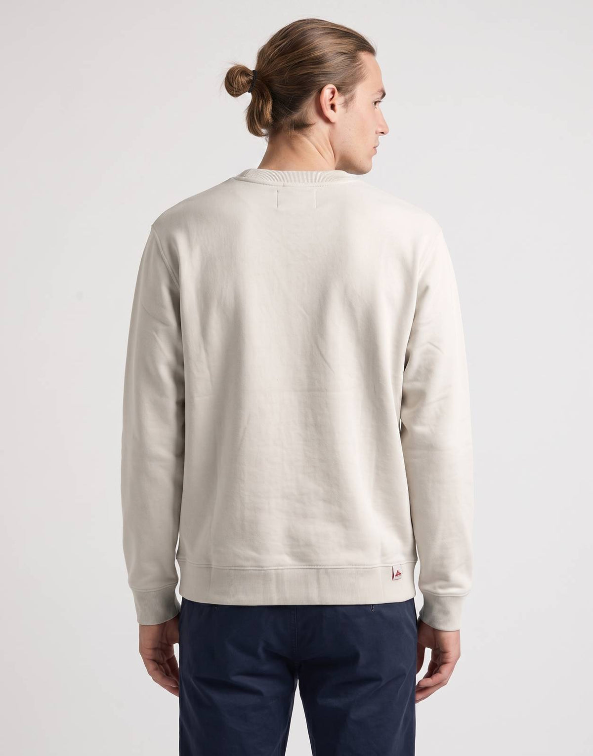 Replay Since 1981 Cloud Sweatshirt for men in light beige, shown from the back on a model, featuring a comfortable crewneck