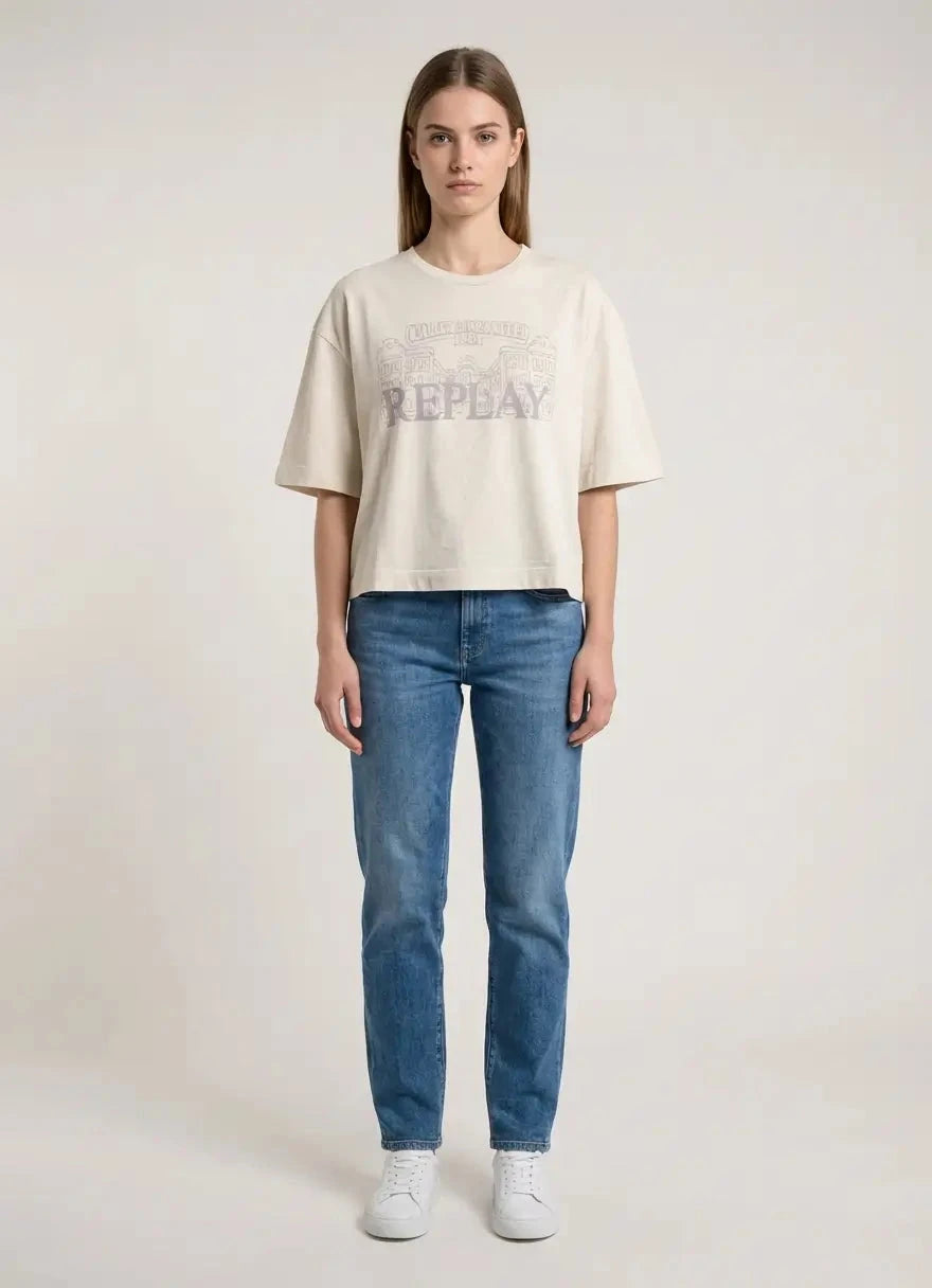 Replay Women Cropped Embossed Logo T-Shirt - Subwear