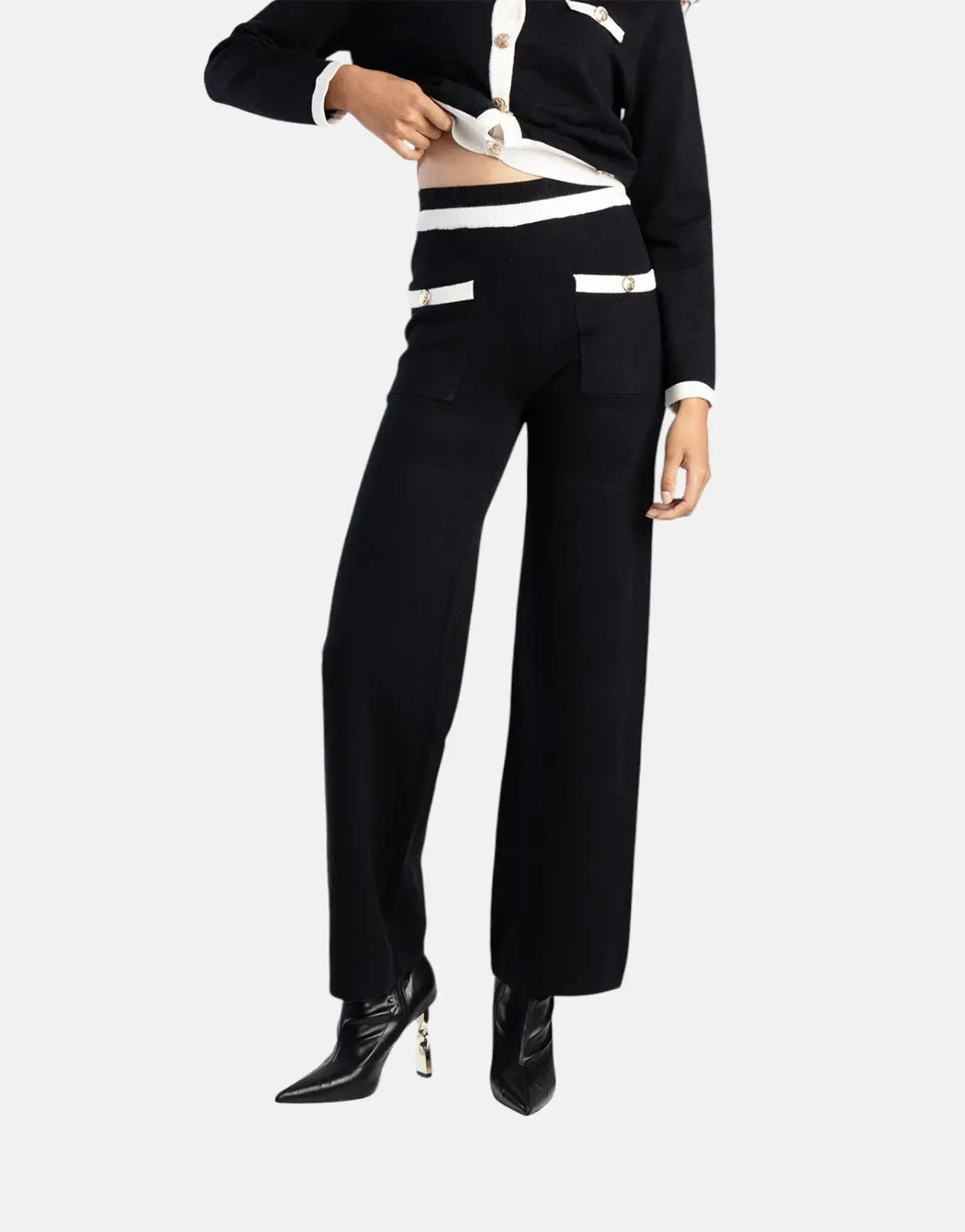 Sissy Boy Contrasted Wide-Leg Knit White/Black Pants - Subwear