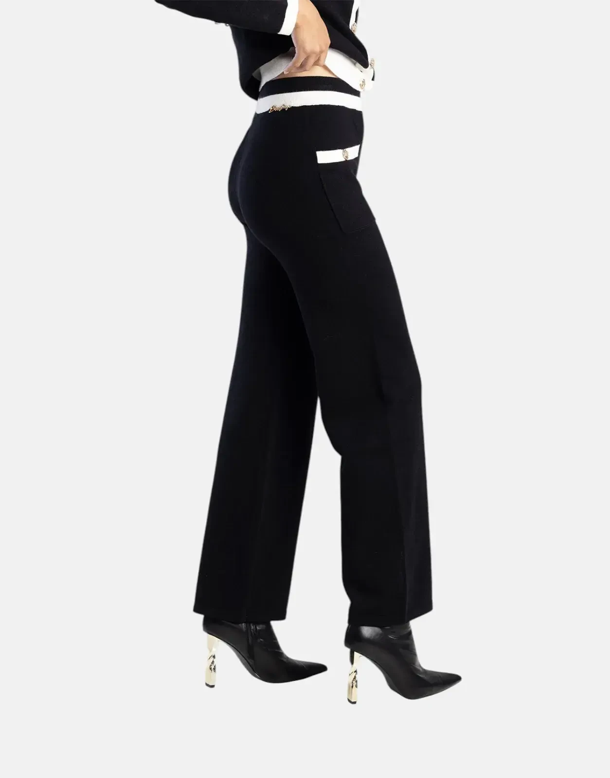 Sissy Boy Contrasted Wide-Leg Knit White/Black Pants - Subwear