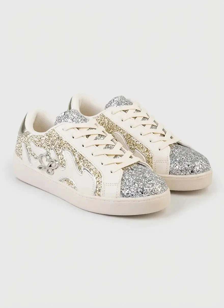 Sissy Boy Marguerite All Over Glitter Cream Sneakers - Subwear