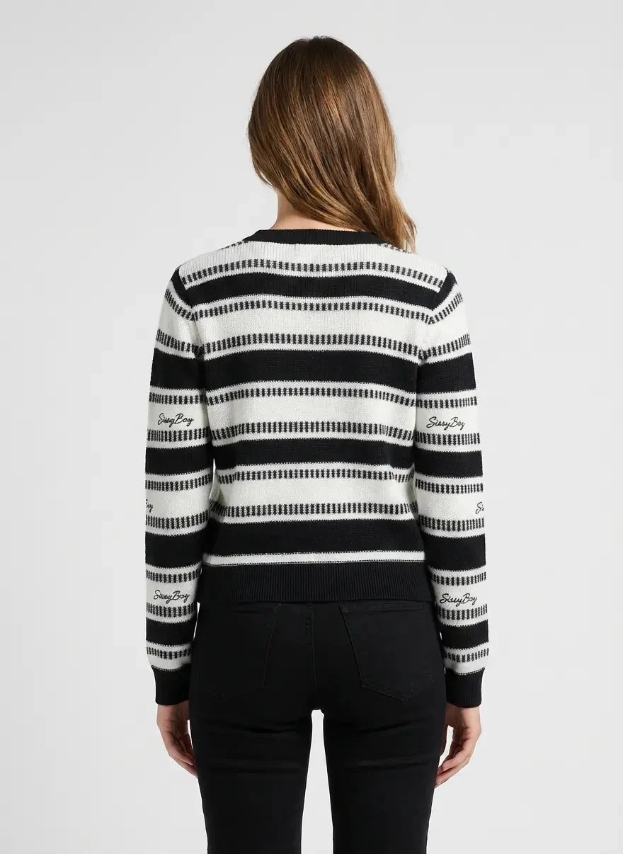 Sissy Boy Stripe Jersey Miss You More Black/Offwhite Sweater - Subwear