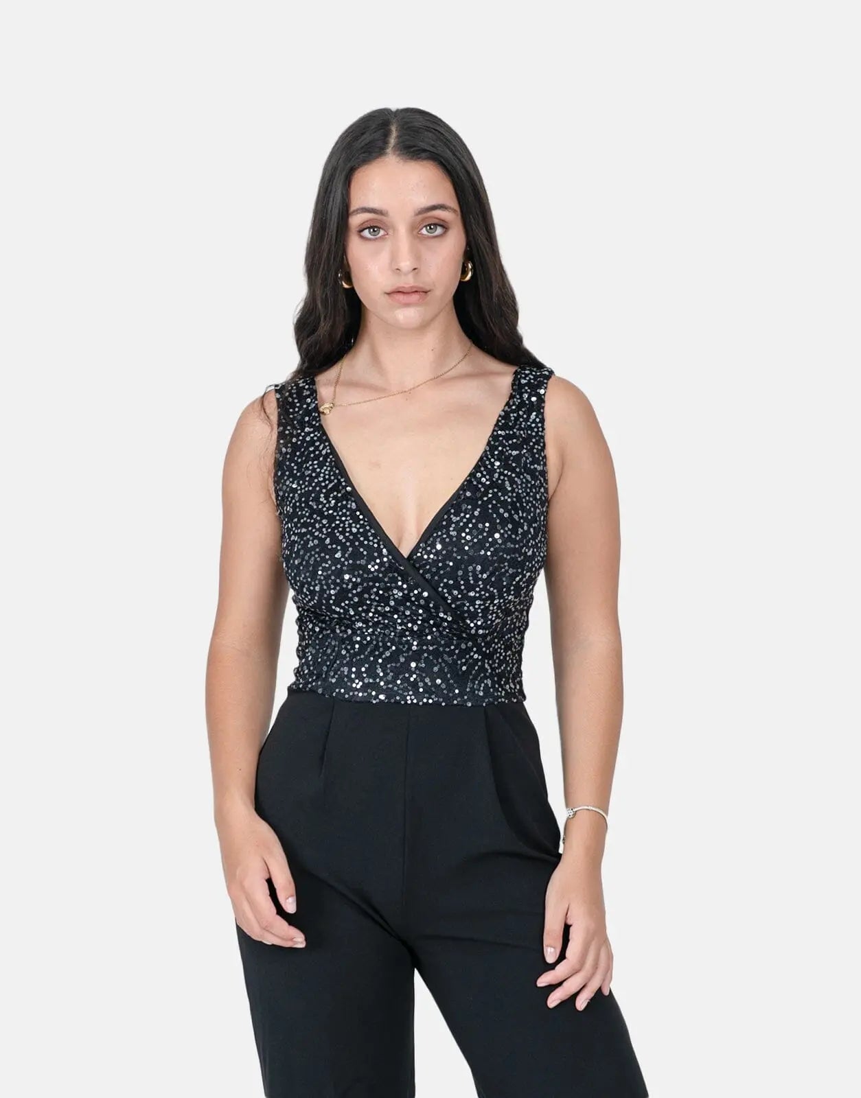 Black Wrap-Bodice Jumpsuit for Women - Sissy Boy P31547