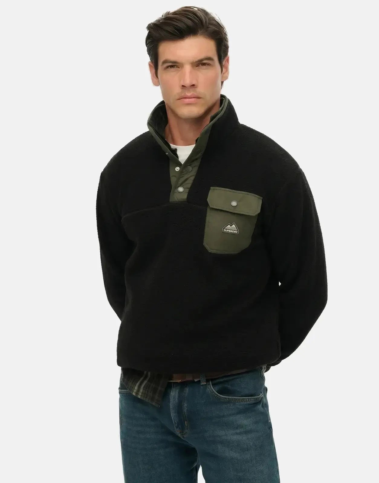 Superdry Fuji Fleece Half Zip Black Henley Jacket - Subwear