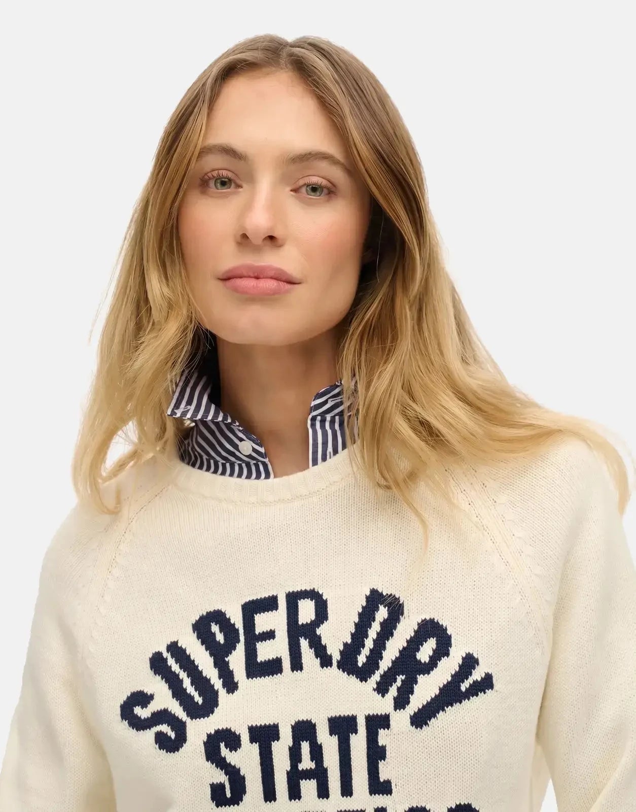 Superdry Slouchy Intarsia Graphic Desert Bone Offwhite Knitwear - Subwear