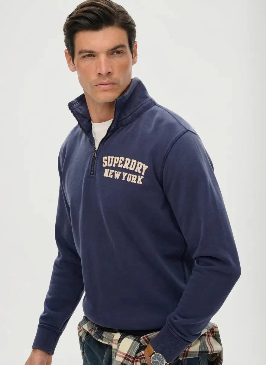 Superdry Vintage Athletic Zip Henley Lauren Navy Sweatshirt - Subwear