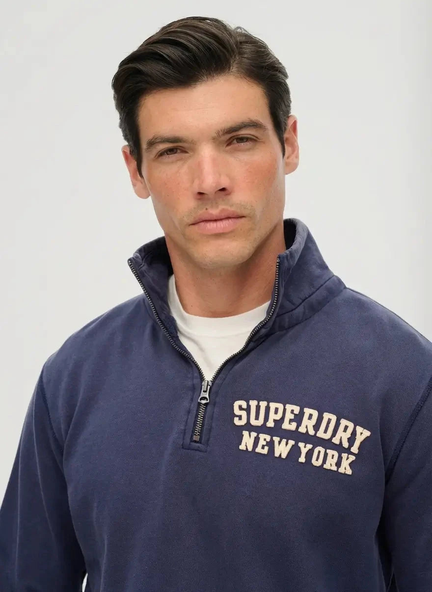 Superdry Vintage Athletic Zip Henley Lauren Navy Sweatshirt - Subwear