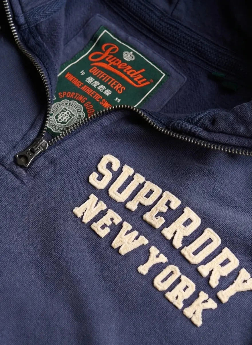 Superdry Vintage Athletic Zip Henley Lauren Navy Sweatshirt - Subwear