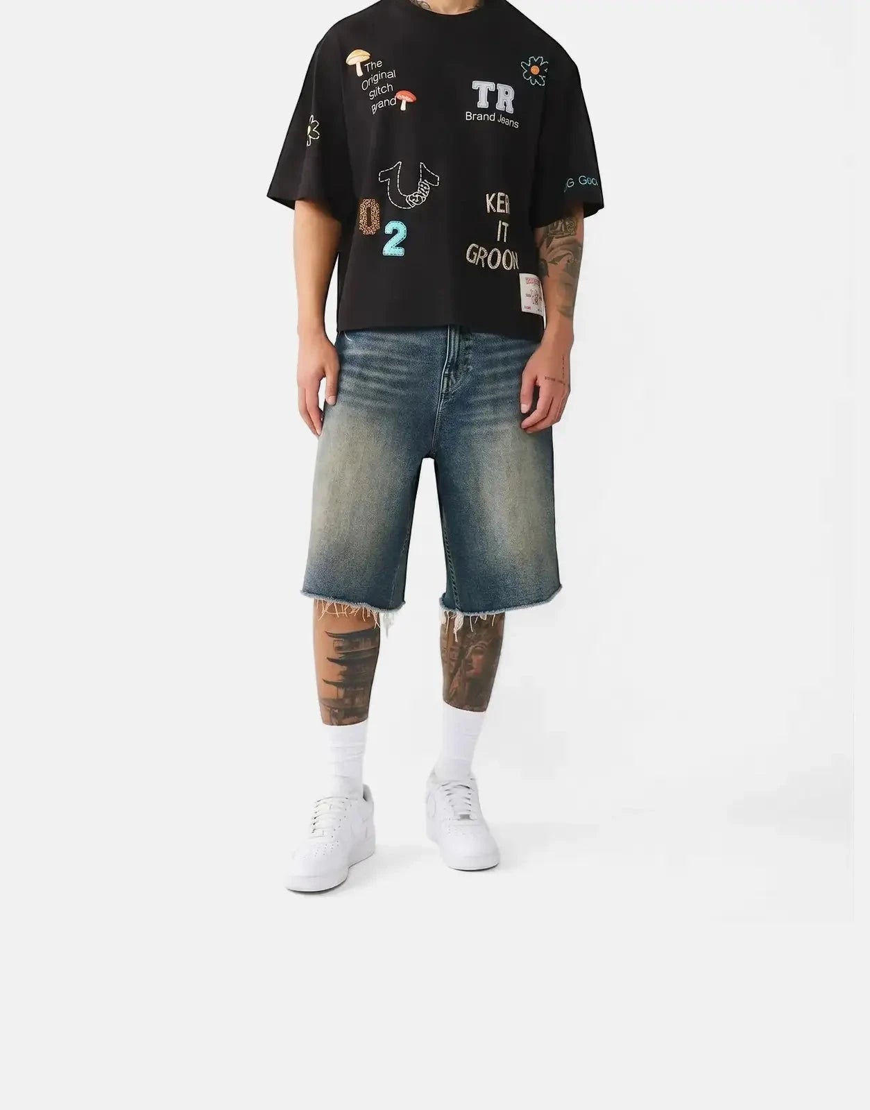 True Religion Multi Logo Boxy T-Shirt Black - Subwear