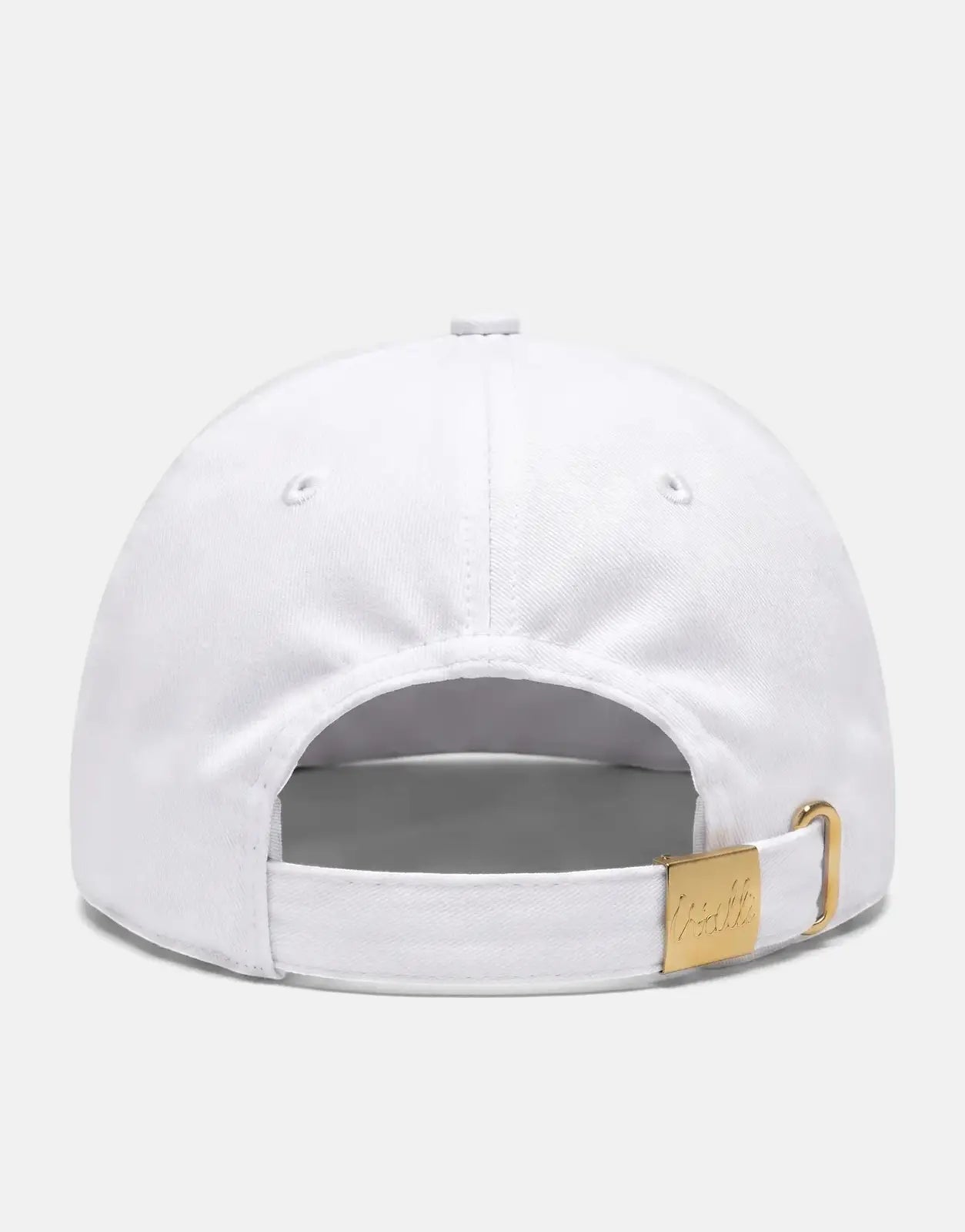 Vialli Jakarta white baseball cap, presented from a clear back view, showcasing its adjustable strap and prominent