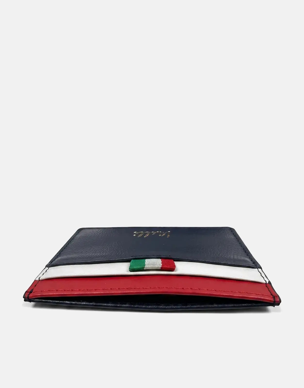 Vialli Navy/White/Red Card Holder featuring a small Italian flag stripe accent and a gold logo, presented from an elevated